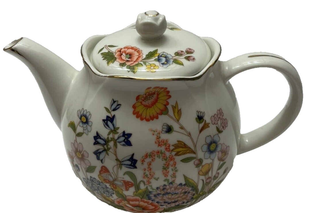 1989 Vintage Robinson Design Group Spring Floral Flowers Orange Teapot Japan VTG