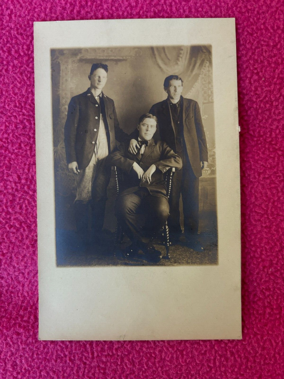 RPPC gay interest POSTCARD male beauty AFFECTION hand on shoulder YOUNG MEN
