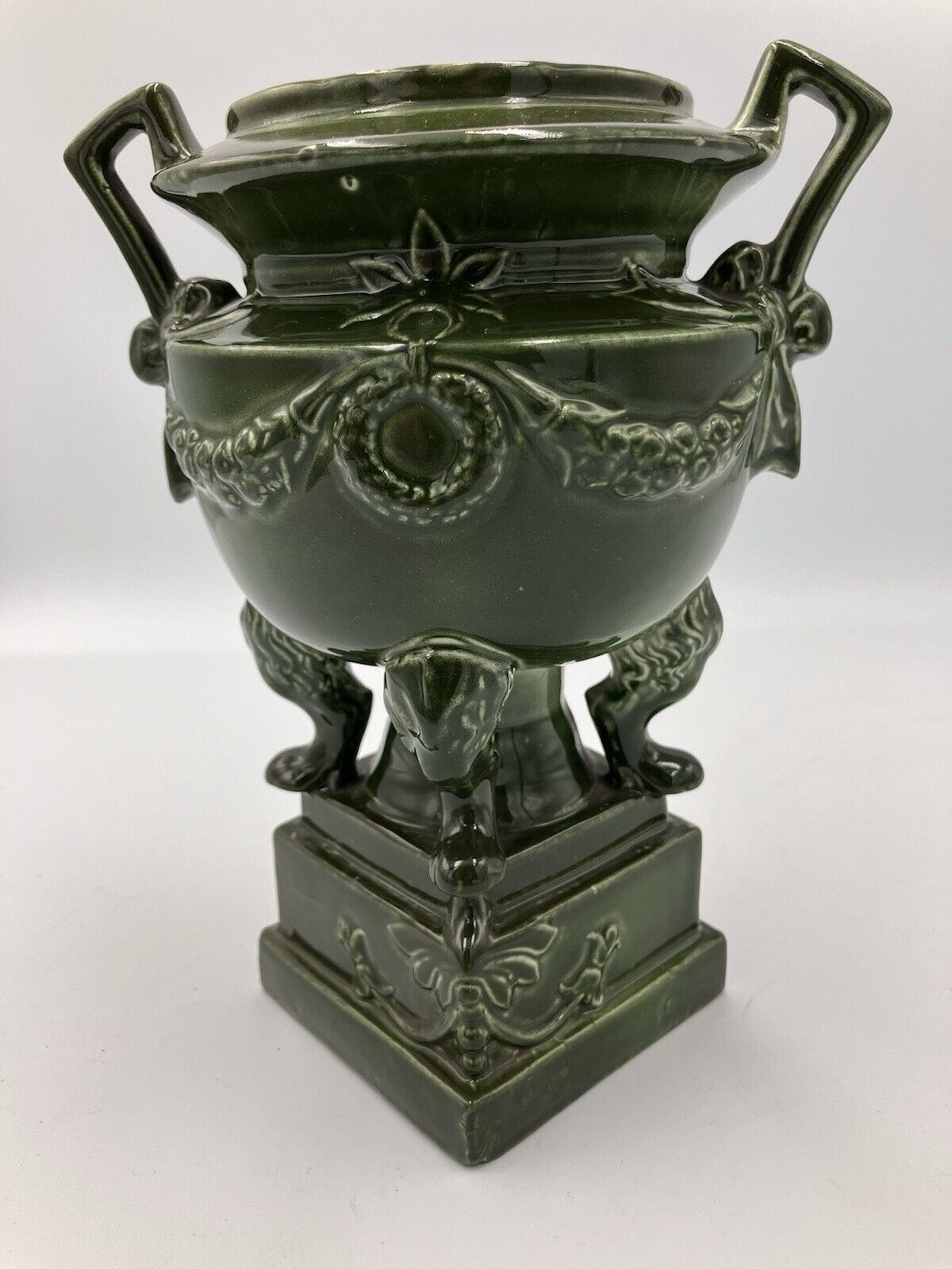 Vintage Moss Green Ceramic Jaradina Planter/ Urn Regency Style Decide French
