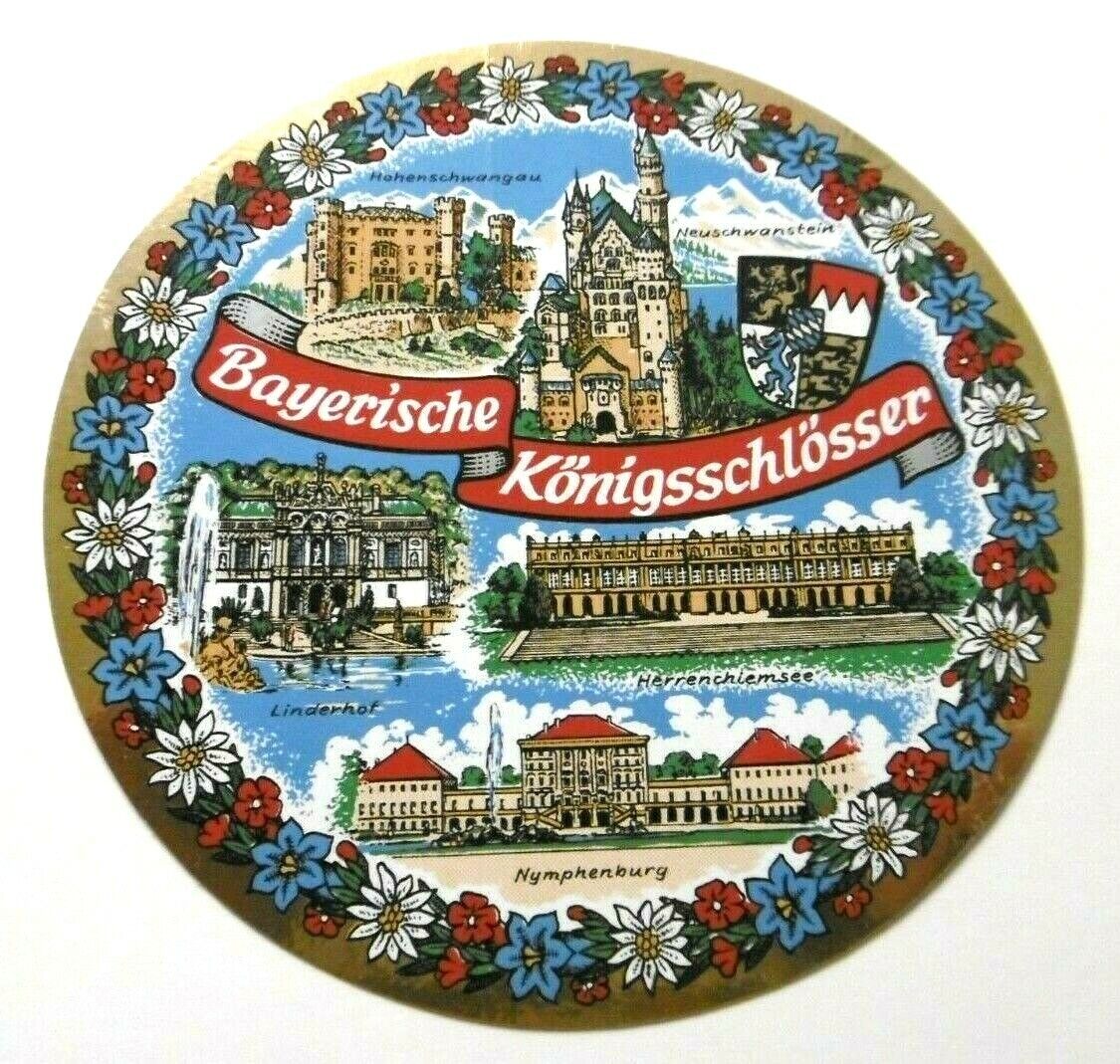 Souvenir-Aufkleber Bavarian Royal Castles Neuschwanstein Nymphenburg 80er