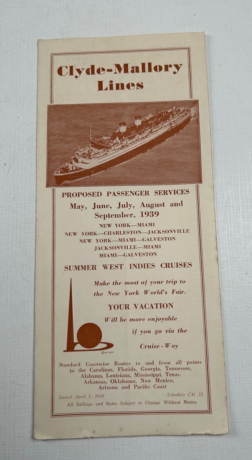 Ship Ephemera Clyde Mallory Lines 1939 Passenger Services 