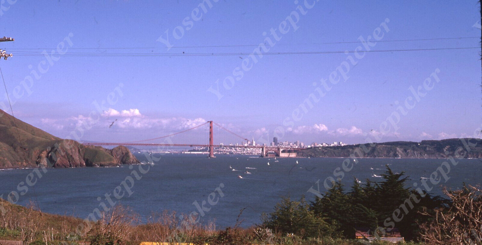 sl58 Original slide 1970's  San Francisco skyline view golden gate bridge 526a