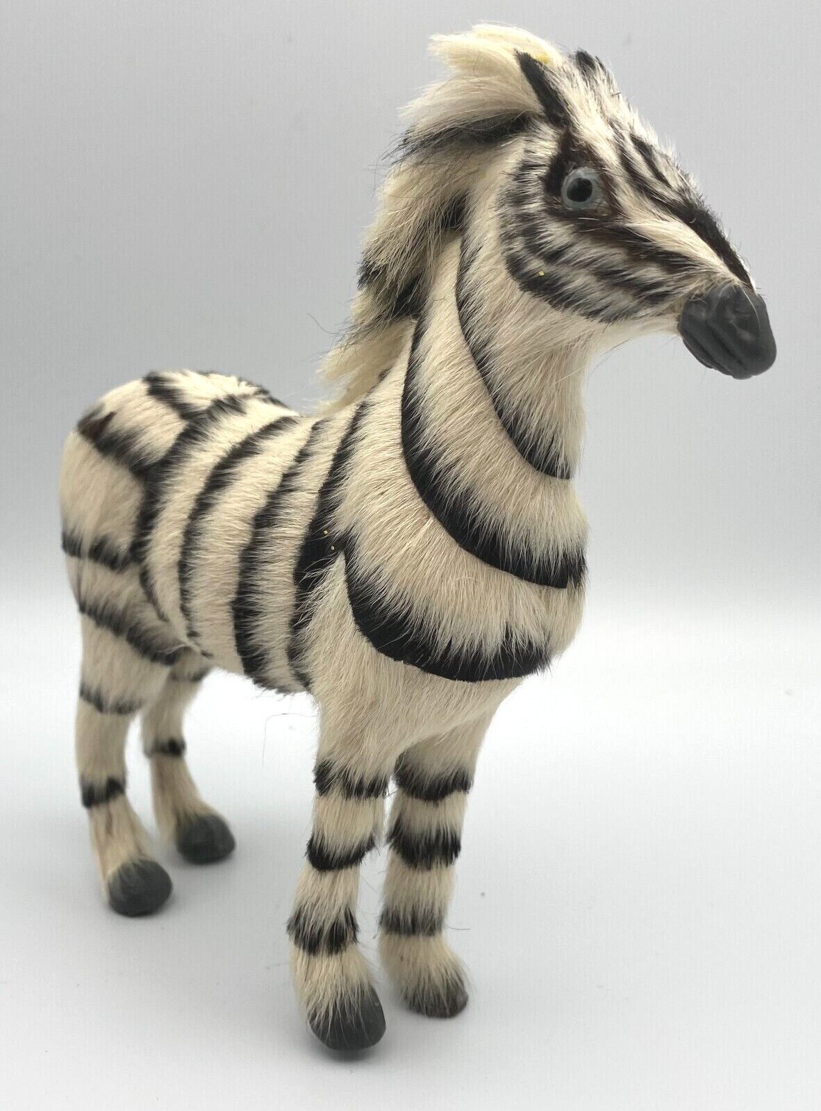 Miniature Mini Zebra Real Fur Hair ? Figurine Sculpture Toy 6.5\