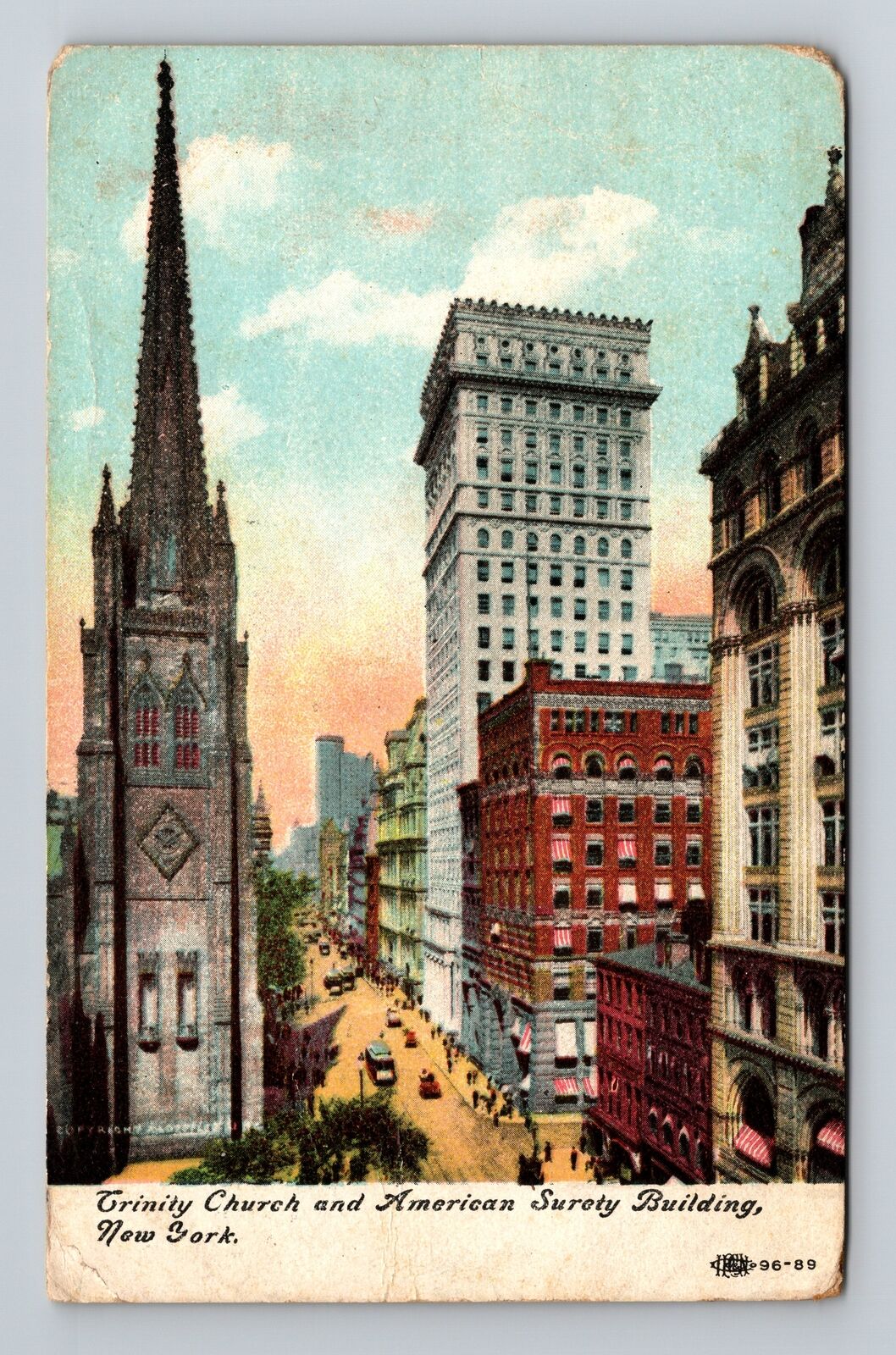 NY-New York, Trinity Church & American Surety Building, Vintage Postcard