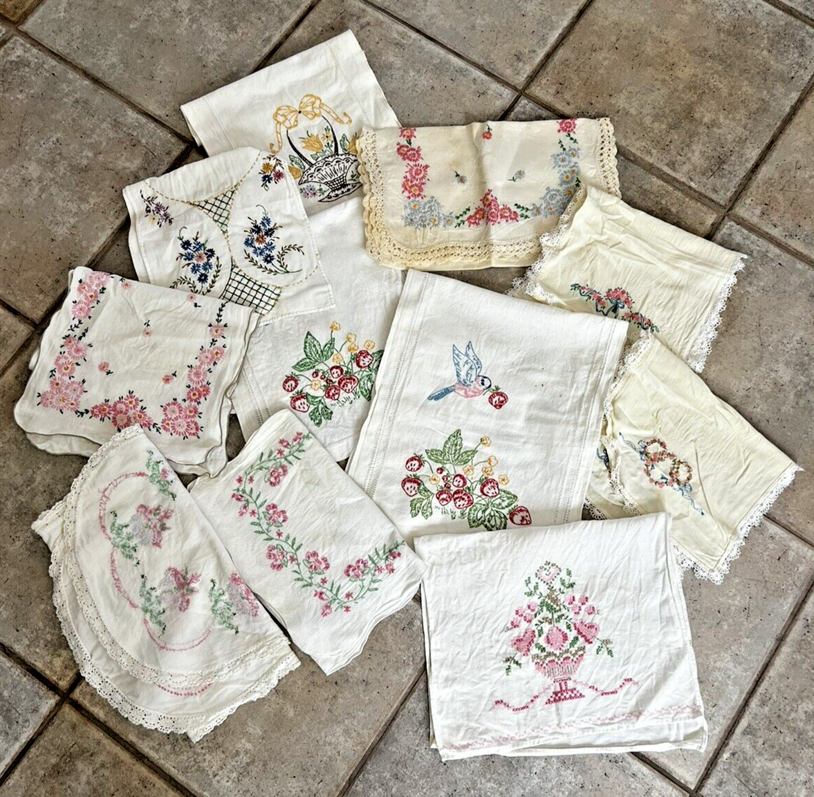 Vintage Hand Embroidered Table Buffet Runners Dresser Scarves Assorted Lot 11