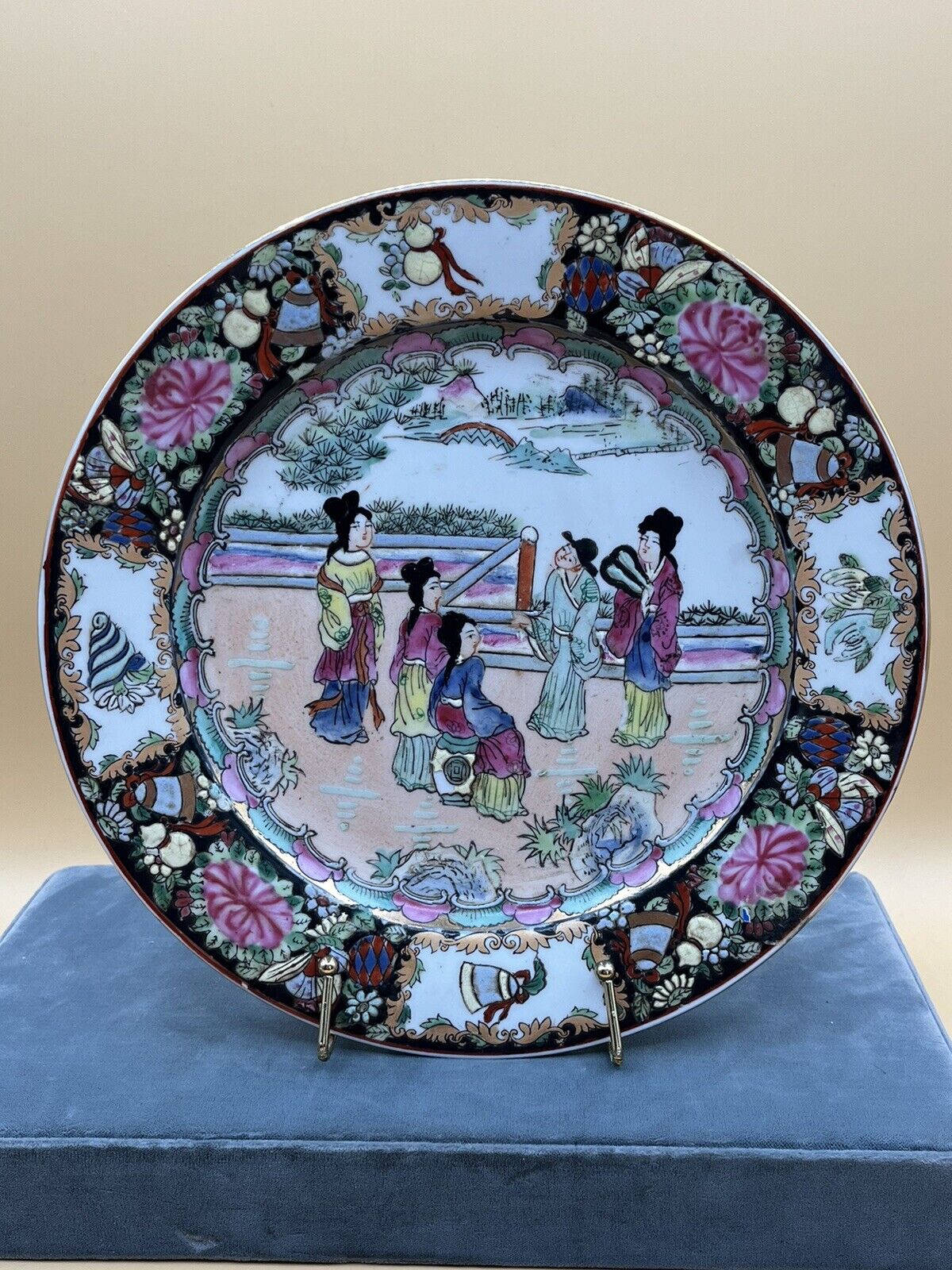 VTG Plate Porcelain Handpainted Hong Kong Family Rose Ornate 10.88”