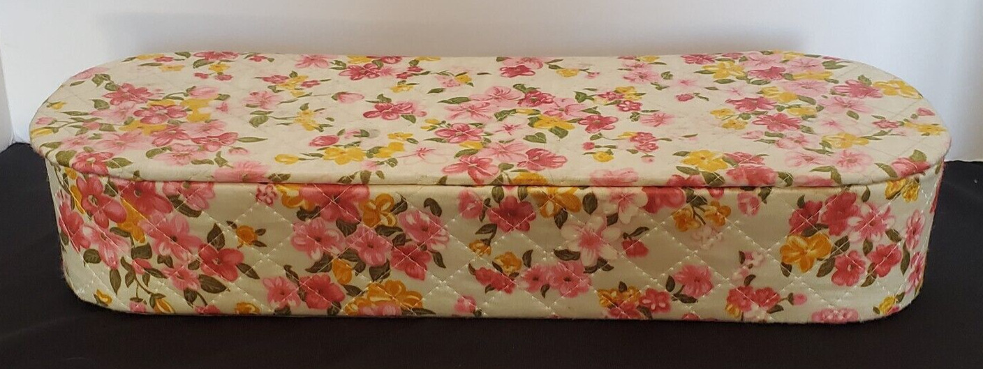 Vintage Quilted Floral VANITY BOX Gloves Hankie Hosiery Scarf Rectangle Pink Yel
