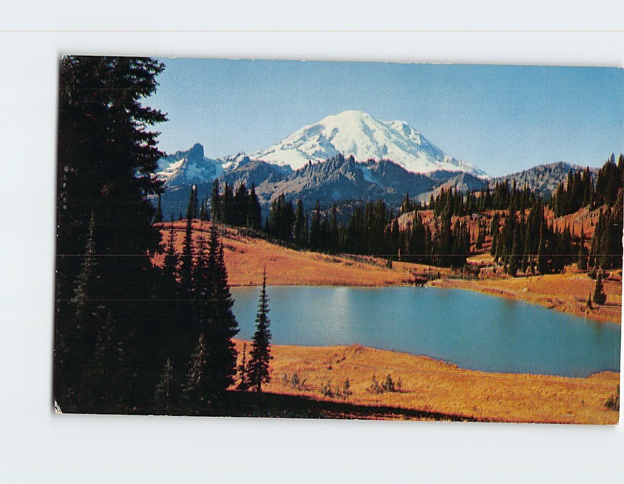 Postcard Mount Ranier from Chinook Pass at Typsoo Lake Washington USA
