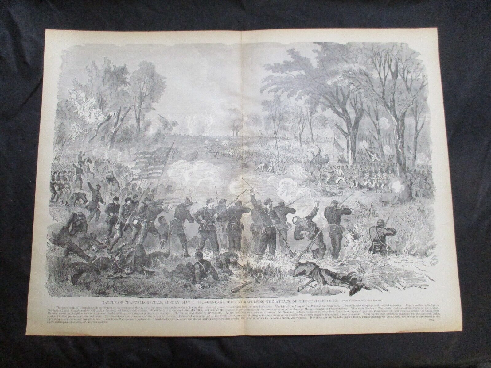 1885 Civil War Print - Battle of Chancellorsville, May 3, 1863, Lee vs Hooker