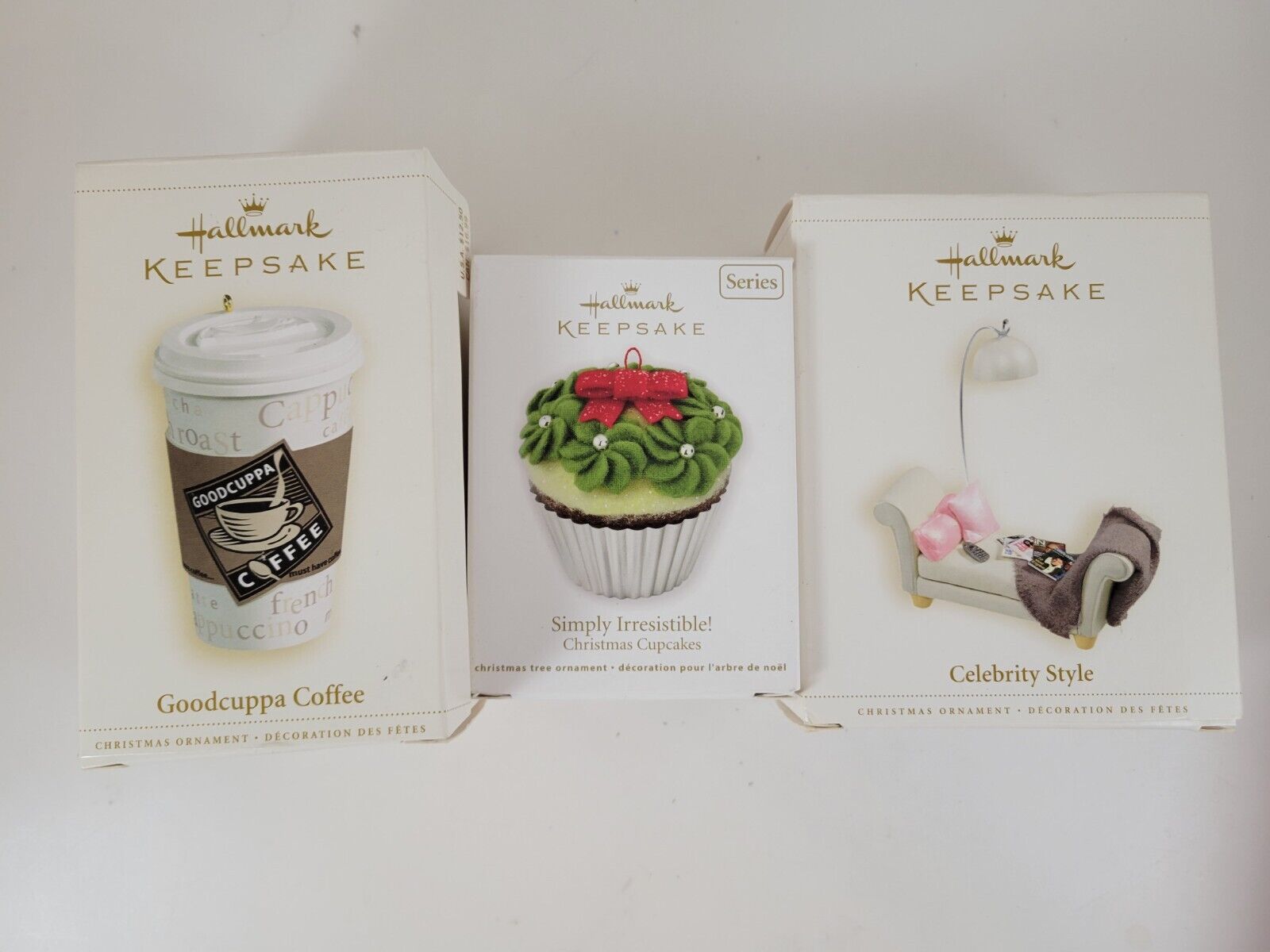3 Hallmark Keepsake Ornaments - Celebrity Style, Coffee Cup & Cupcake