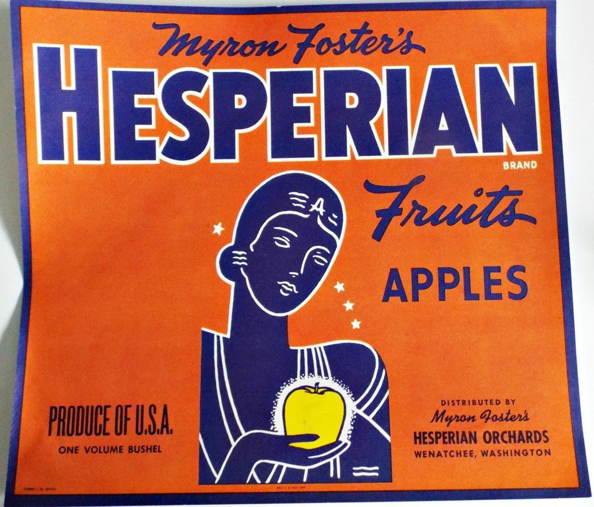 Hesperian Fruits Apples Americana Vintage 1930s Fruit Crate Label