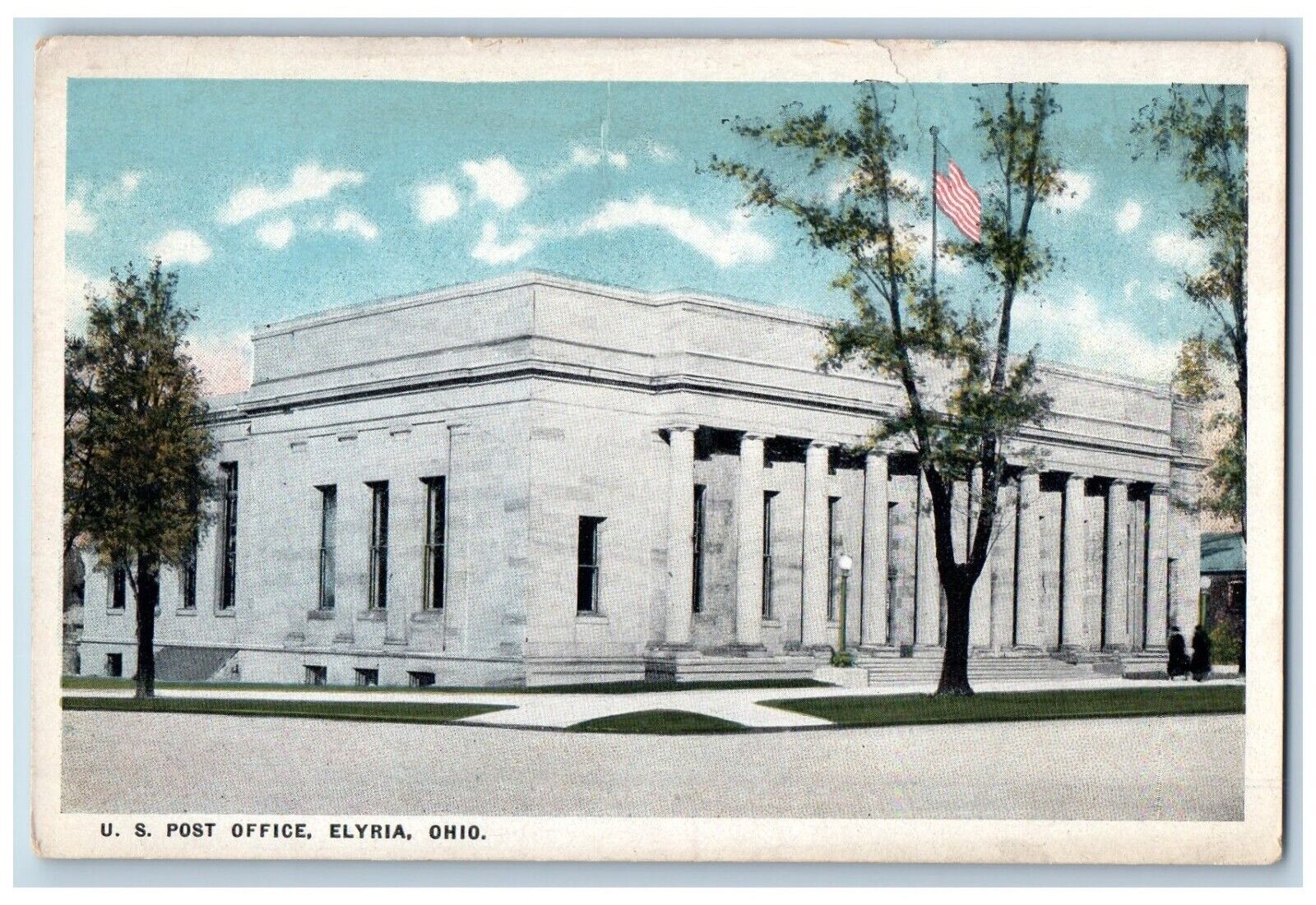 Elyria Ohio OH Postcard US Post Office Building Street View c1930's Vintage