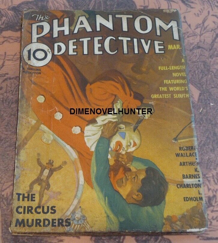 THE PHANTOM DETECTIVE MARCH 1936 KILLER CLOWN COVER SCARCE PULP MAGAZINE