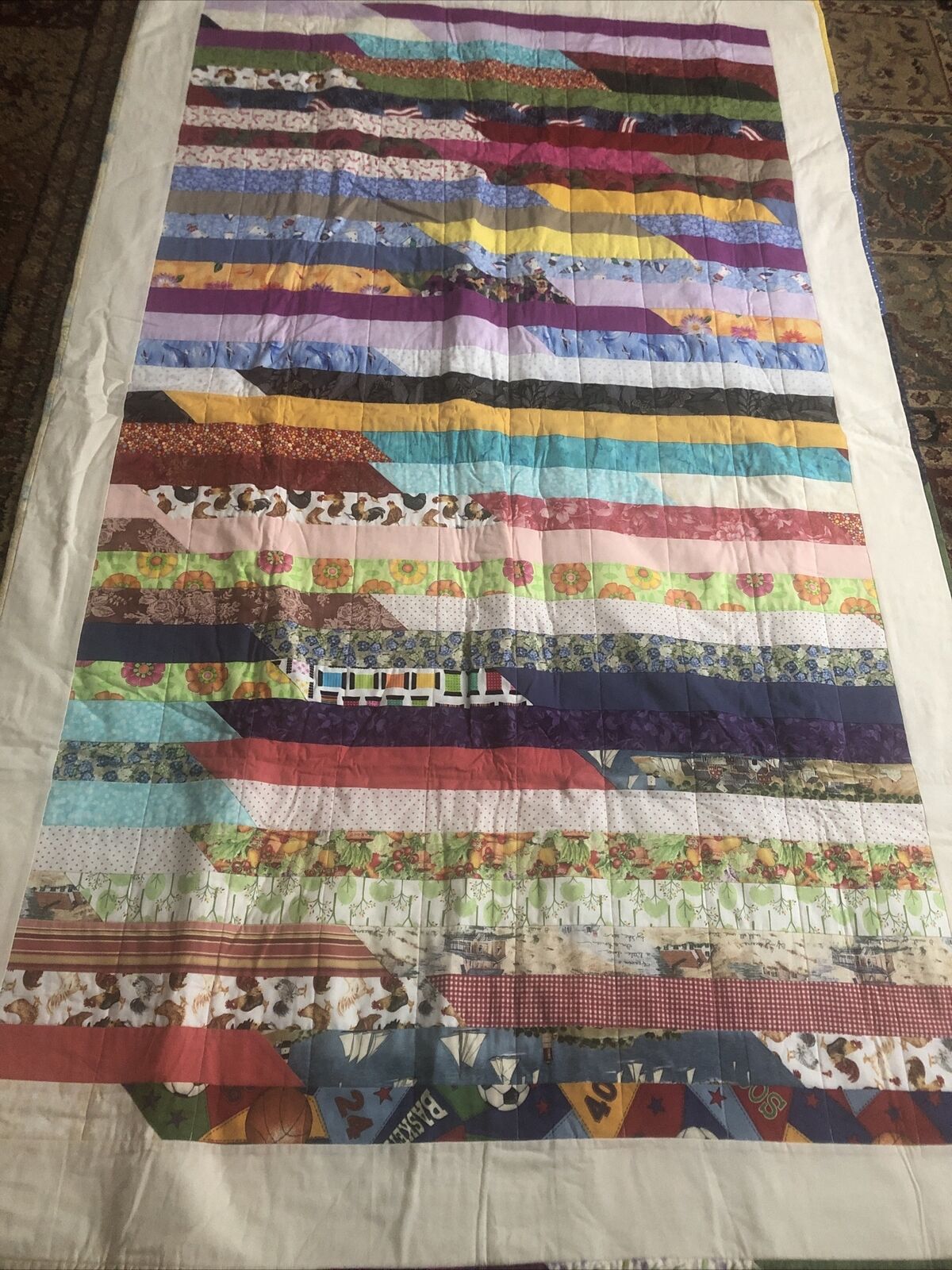 new twin bed hand made quilt cotton beautiful colorful 77x46 Well Made