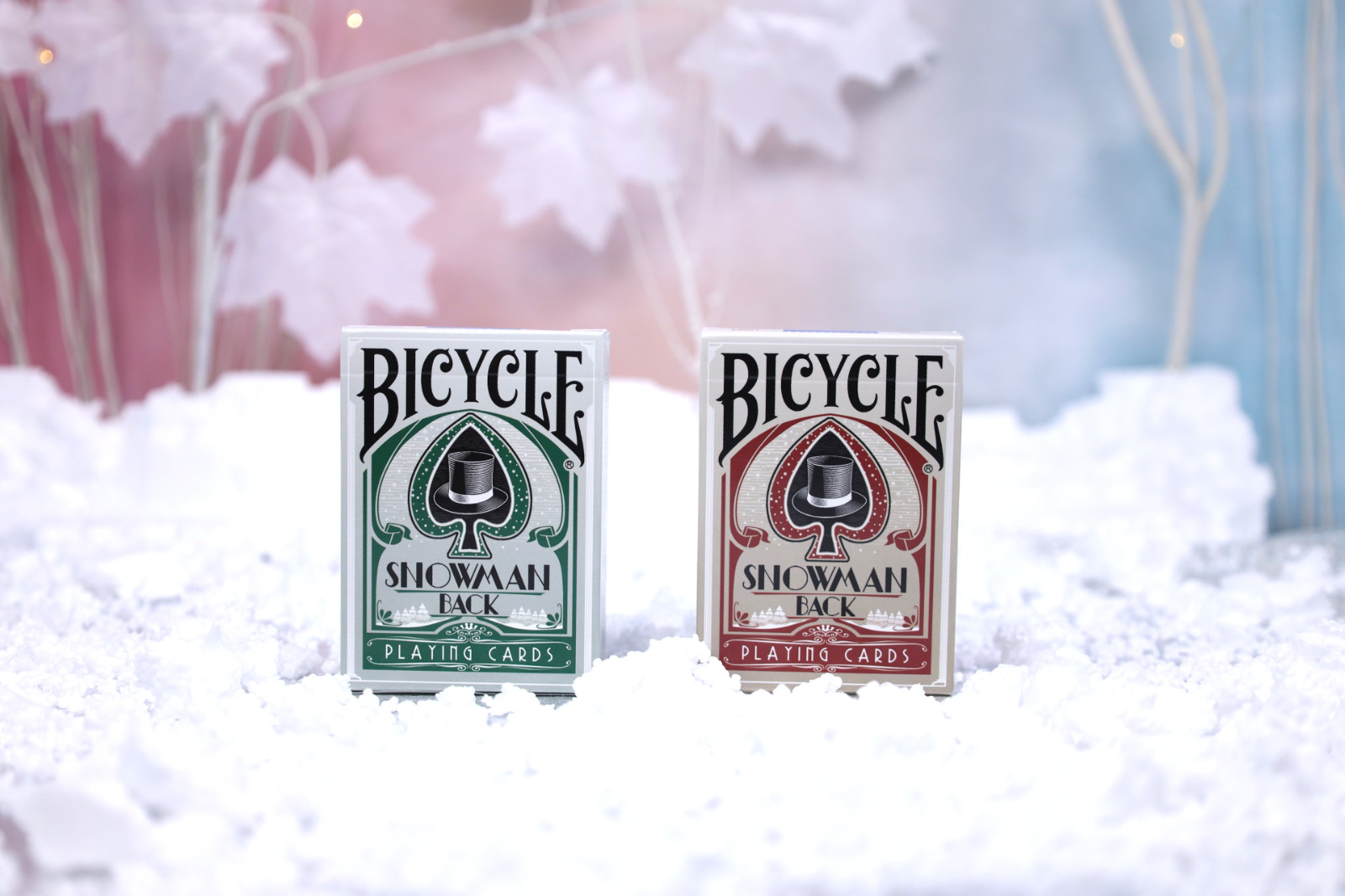 Snowman Back Red & Green Bicycle Playing Cards 2 Deck Set