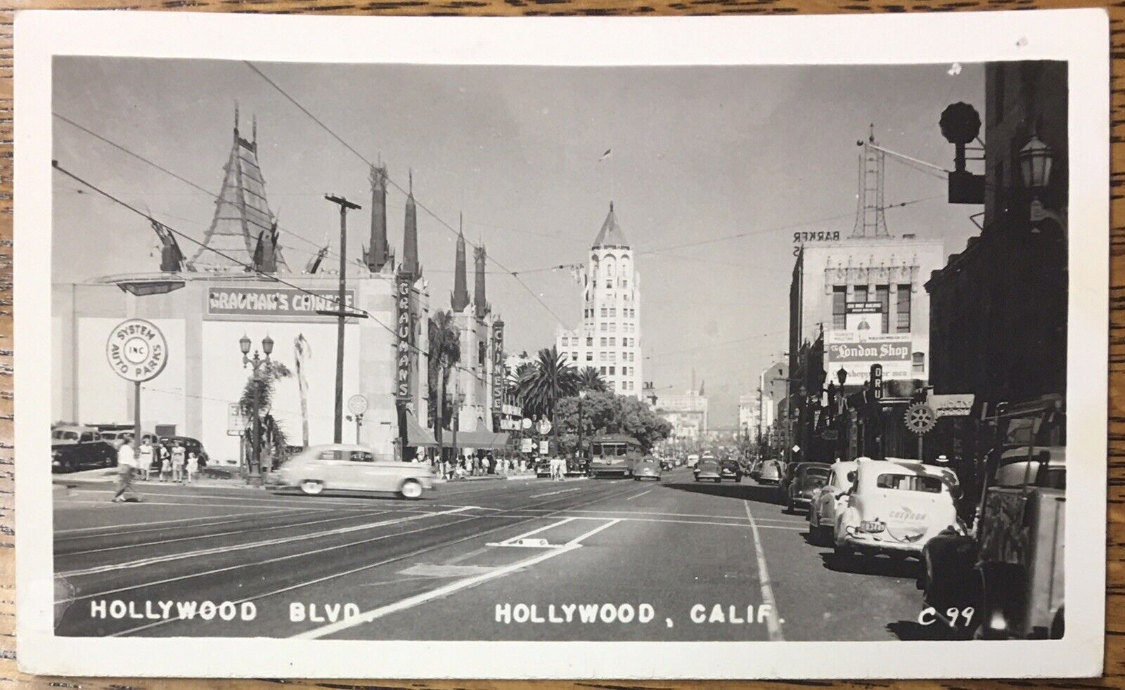 Hollywood Boulevard Black & White Photo Postcard, Posted 1949 Venice, California