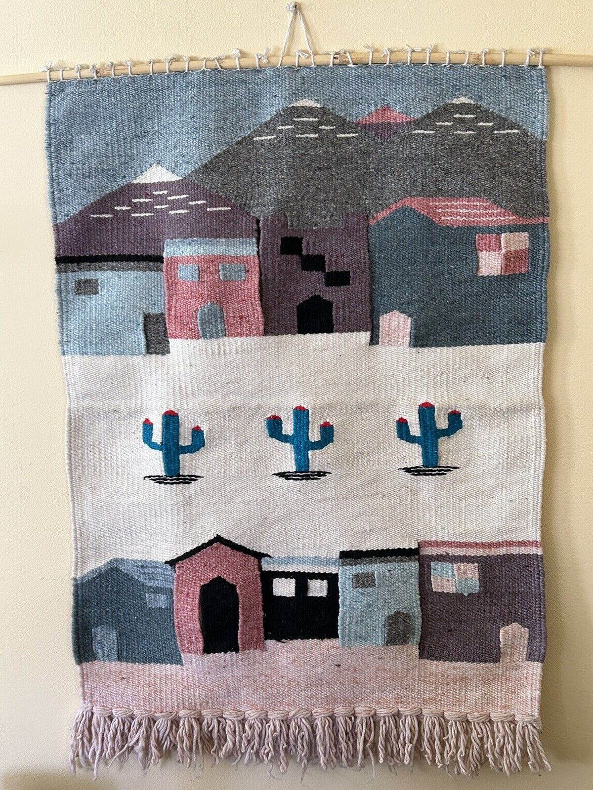 Vintage Wool Southwestern Pueblo Tapestry 48\
