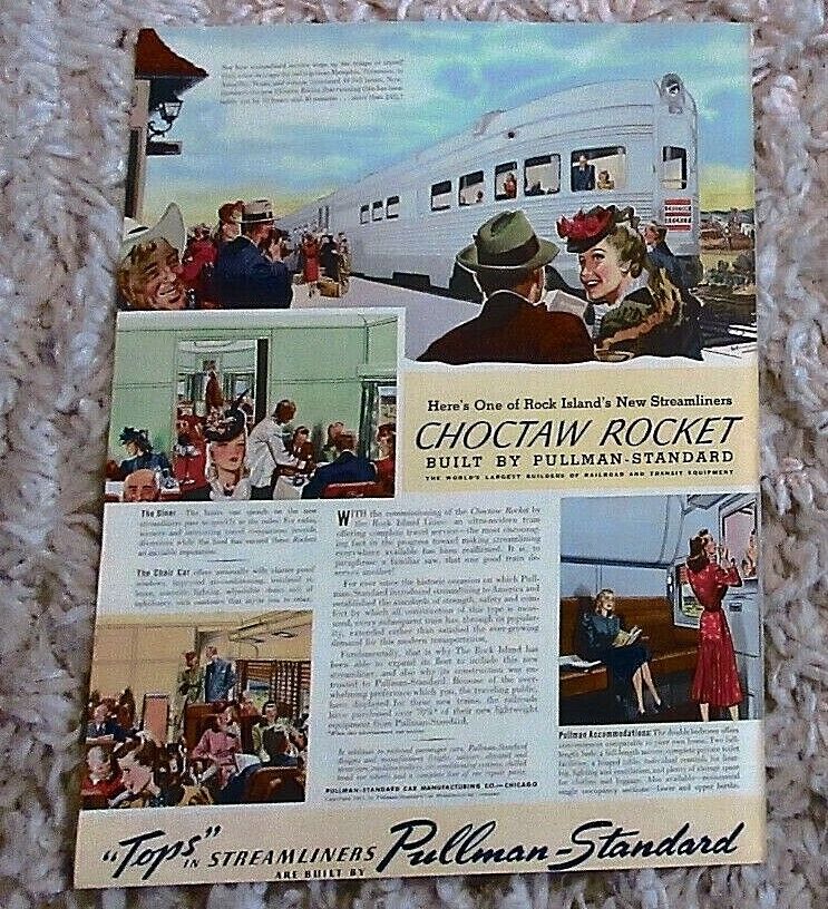 Vintage 1941 Rock Island Railroad Choctaw Rocket by Pullman-Standard Print Ad