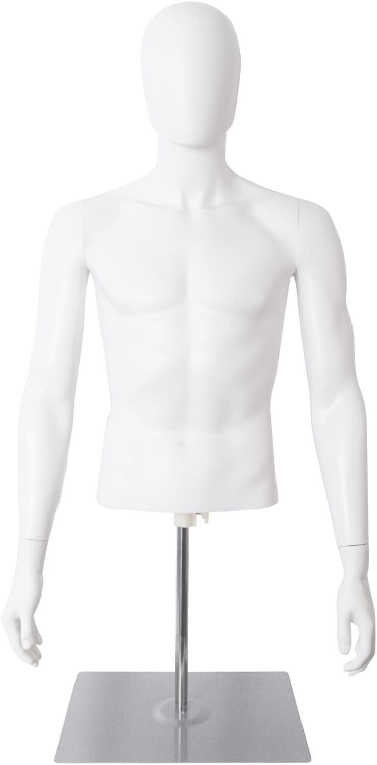 Male Mannequin and Mannequin Torso with Stand Half Body Dress Form Plastic