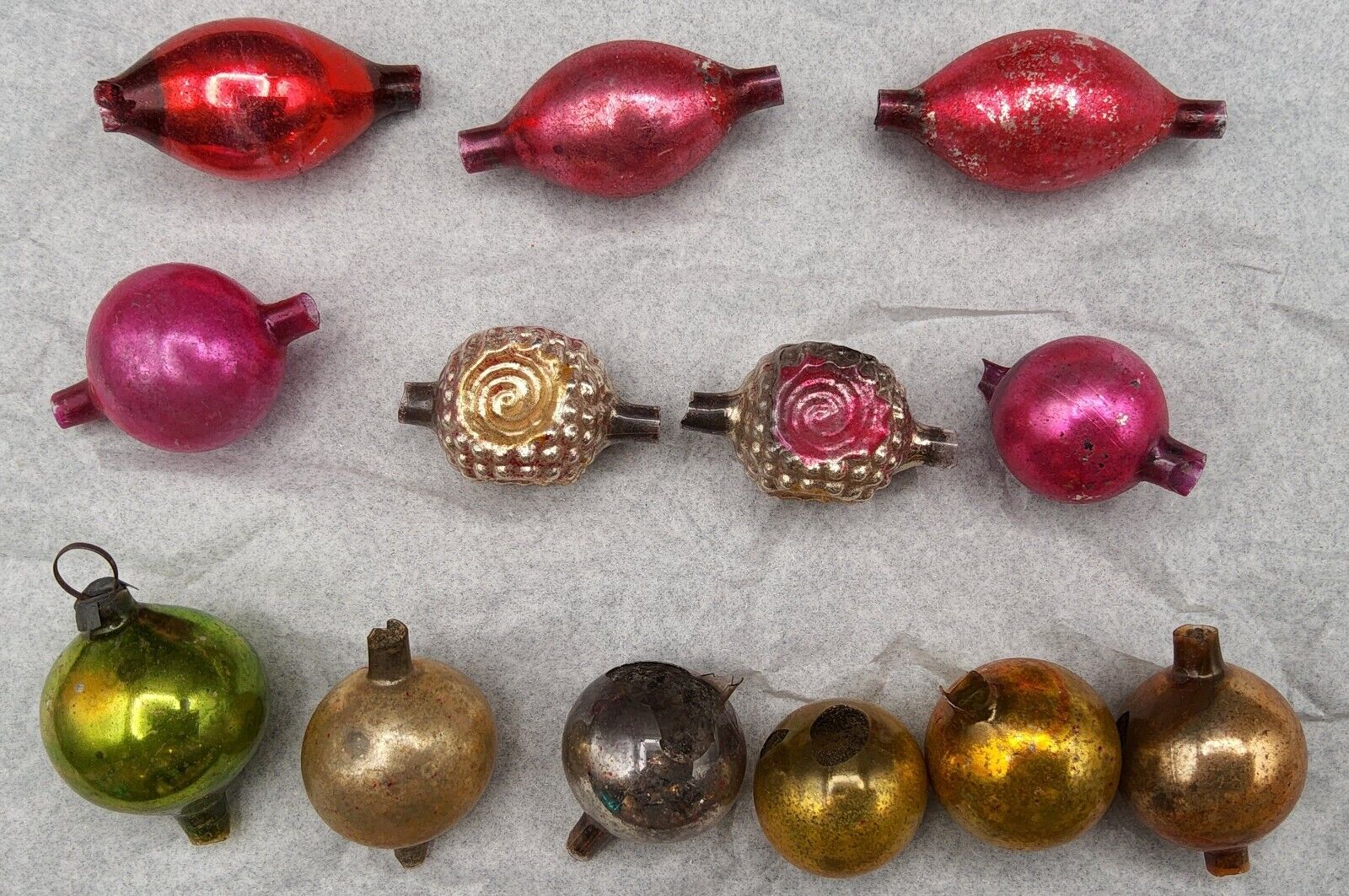 13 Vintage Mercury Glass Mini Ball Ornaments for Garland