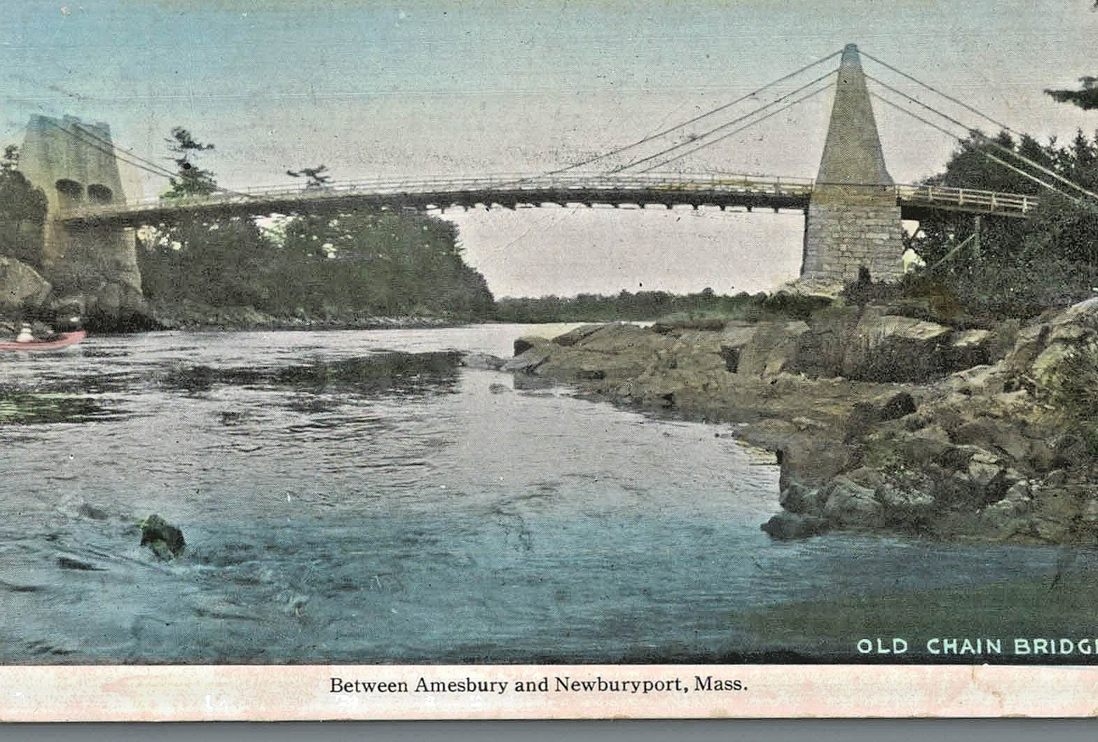 VIntage Postcard-Old Chain Bridge, Between Amesbury and Newburyport, MA