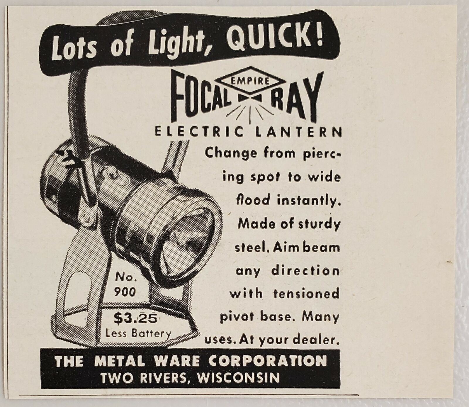1949 Print Ad Empire Focal Ray Electric Lanterns Metal Ware Two Rivers,Wisconsin