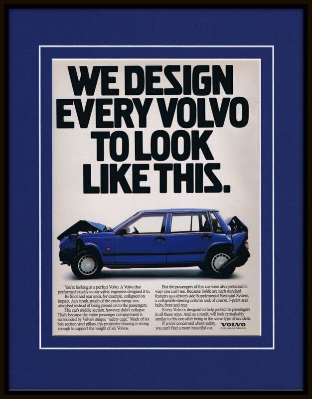 1990 Volvo Safety Cage Framed 11x14 ORIGINAL Vintage Advertisement