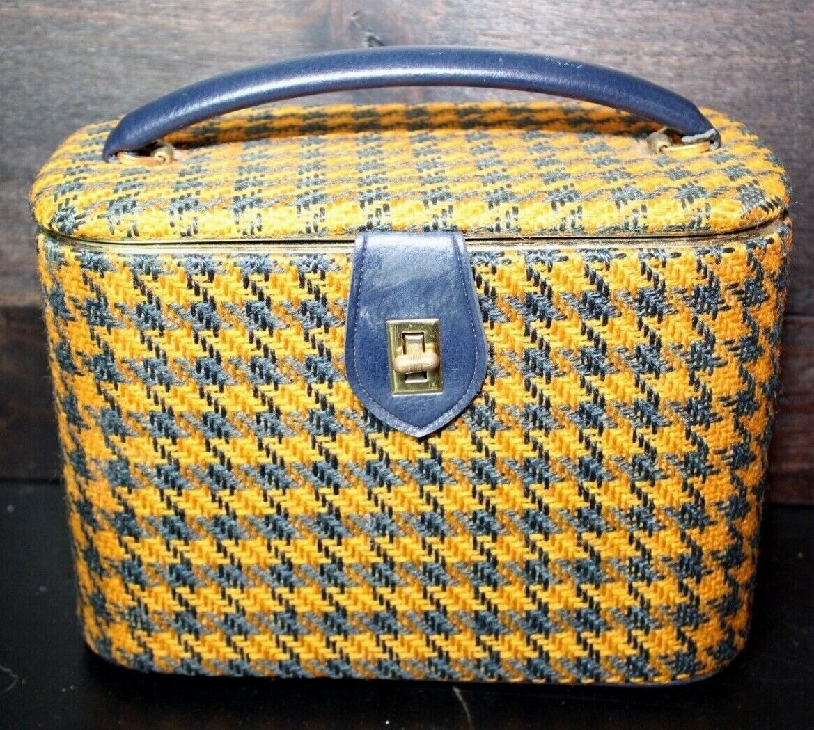 Vintage Vanity Makeup Box Case Suitcase CELEBRITY INC NY Tweed Woven Orange
