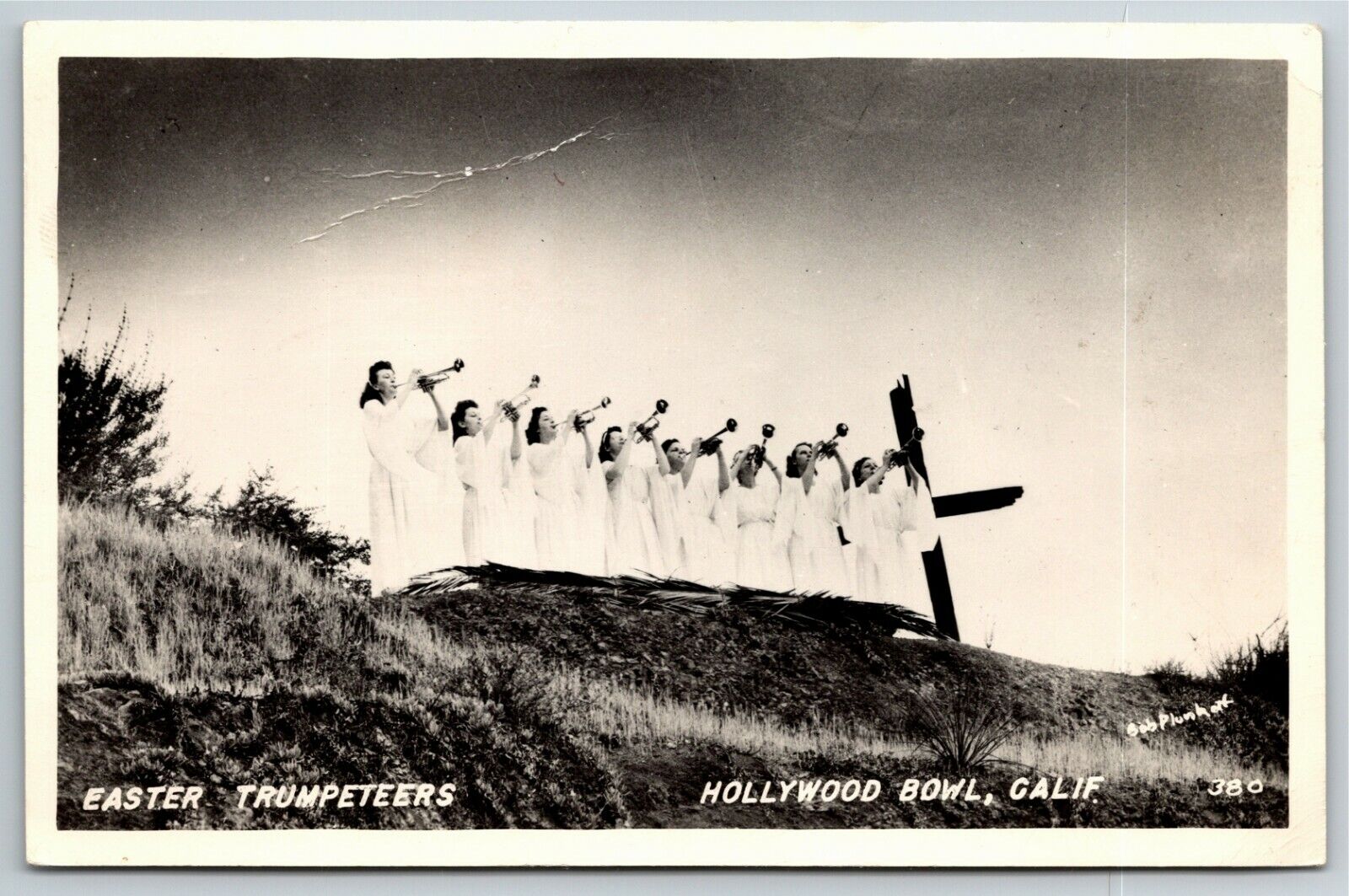 Vintage RPPC Hollywood Bowl Postcard - Easter Trumpeters 