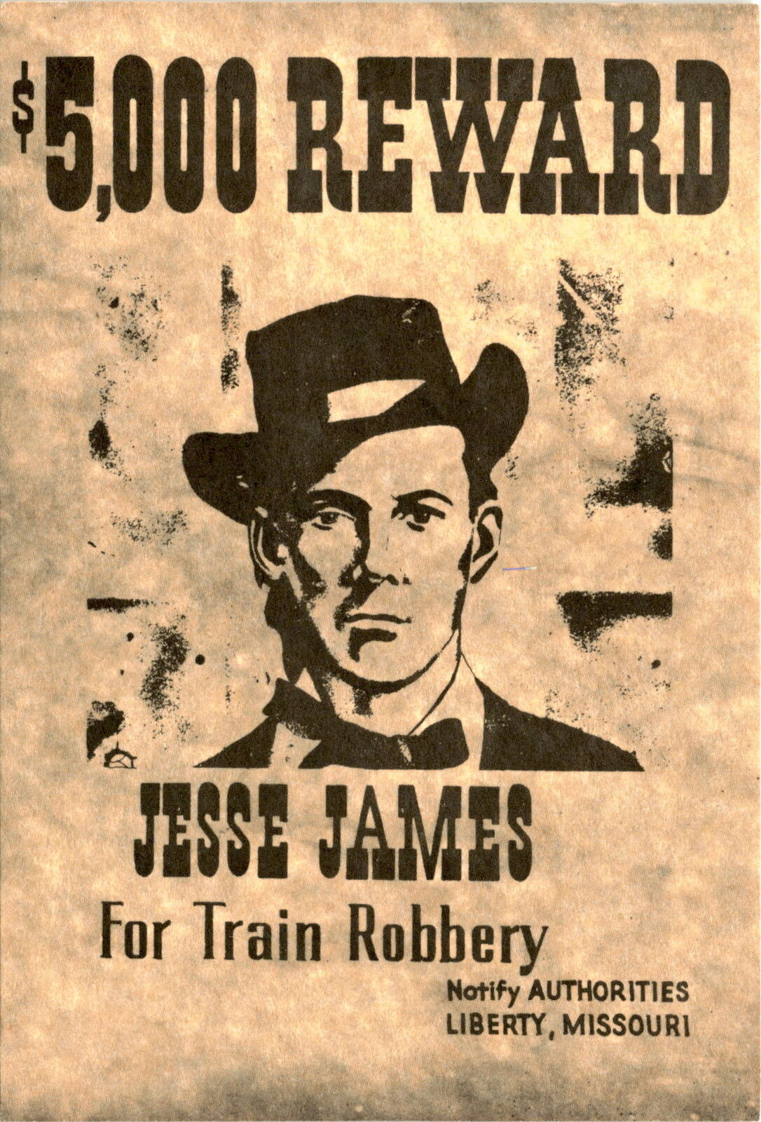 Vintage postcard: $5,000 reward for Jesse James info