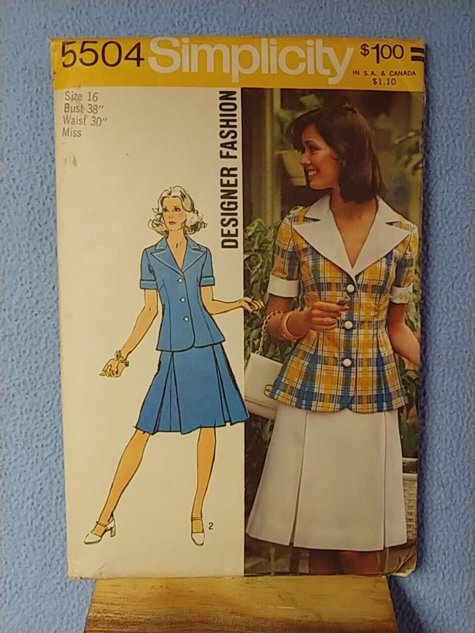 1973 Simplicity 5504 Pattern Misses\' 2-piece Dress Designer size 16  UnCut 