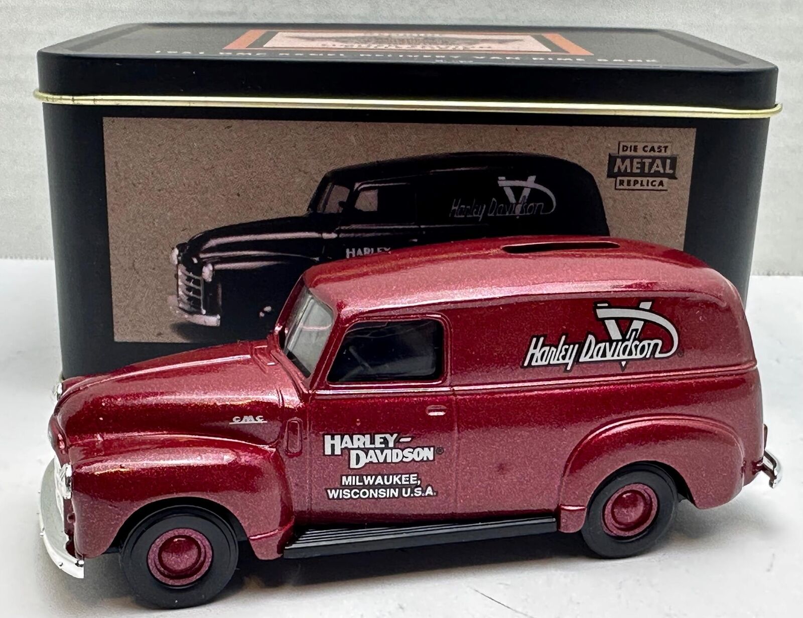 Harley Davidson 1951 GMC Panel Delivery Van Dime Bank 1:43 Scale Diecast