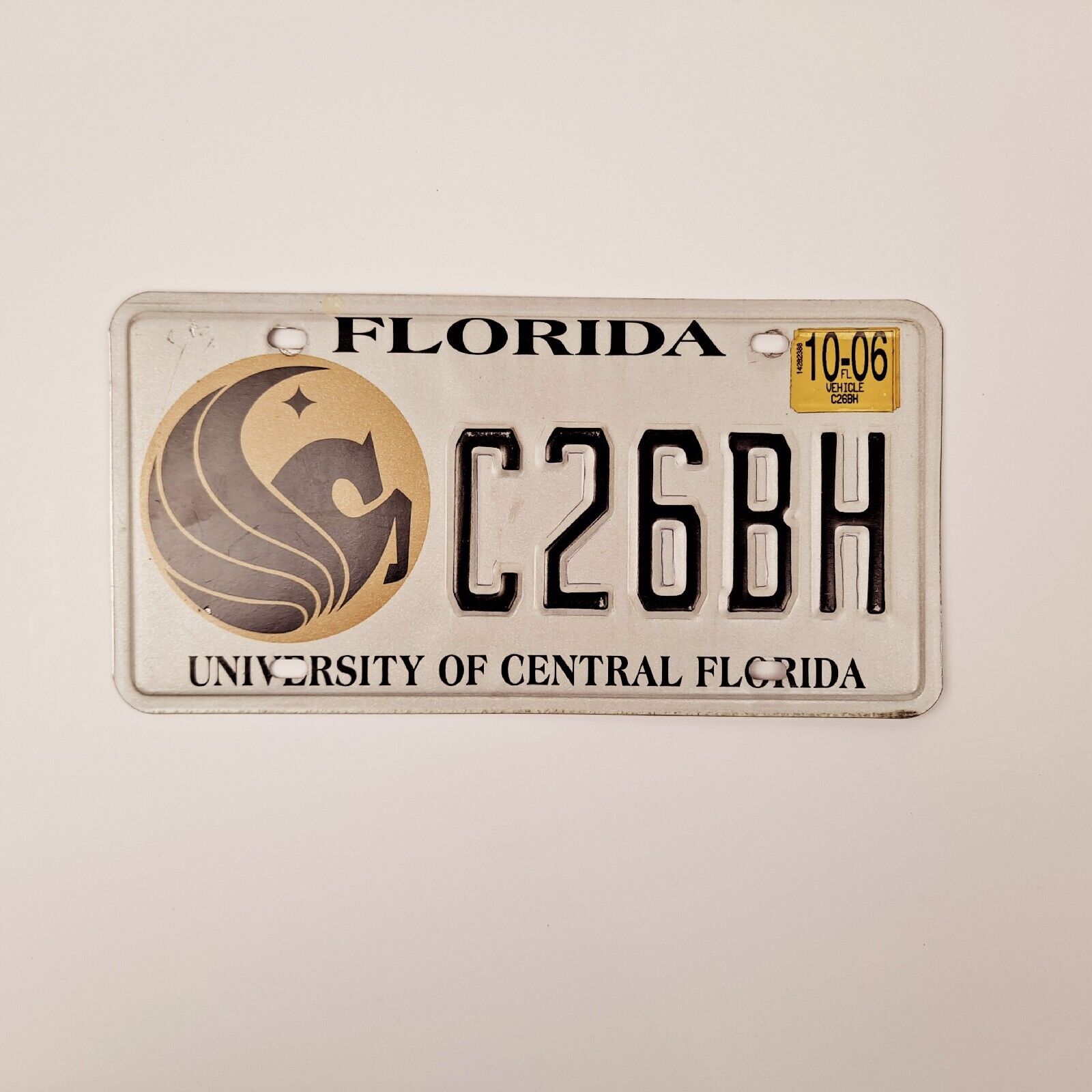 2006 FLORIDA -UNIVERSITY of CENTRAL FLORIDA license plate. Pegasus Tag #C26BH