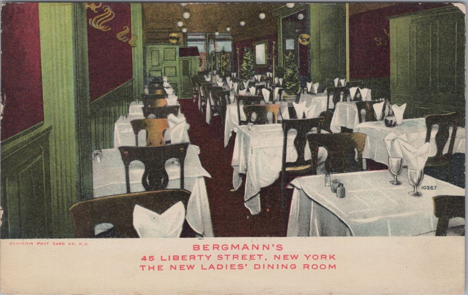 Bergmann's Interior Ladies' Dining Room, Liberty Street, New York Postcard