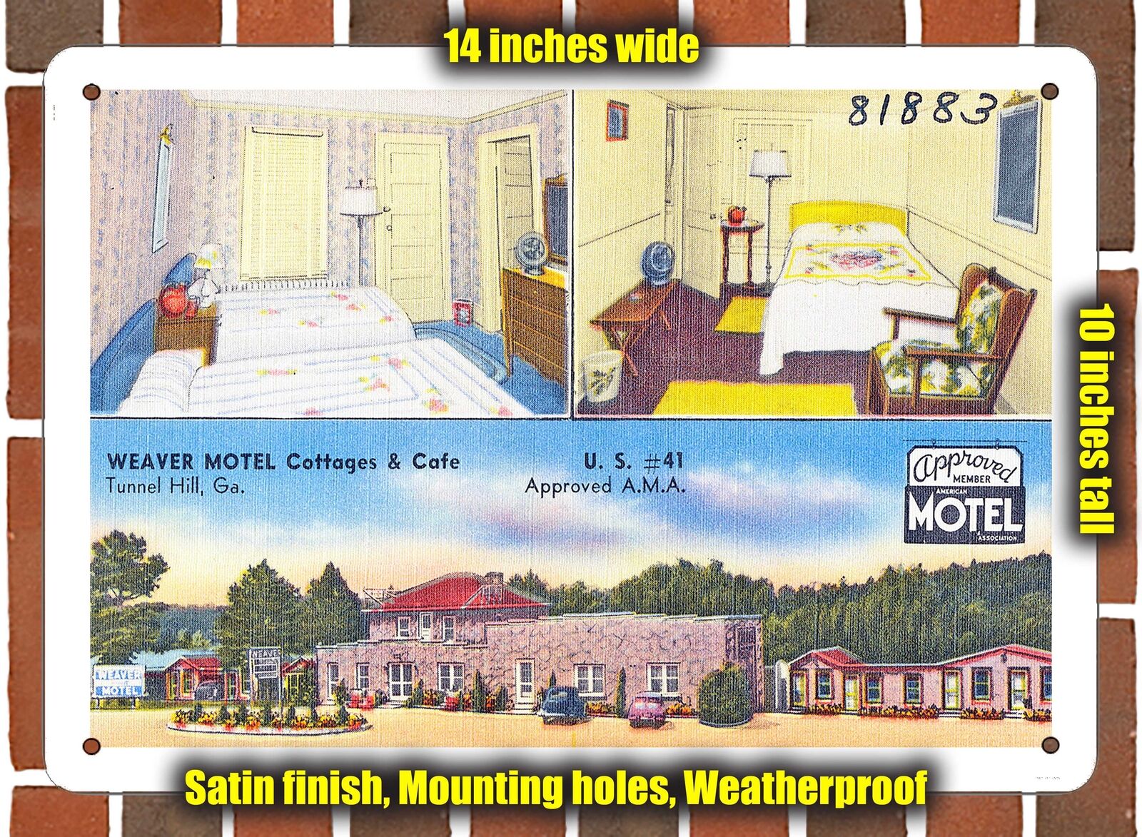 METAL SIGN - Georgia Postcard - Weaver Motel Cottages & Caf U00E9, Tunnel Hill,