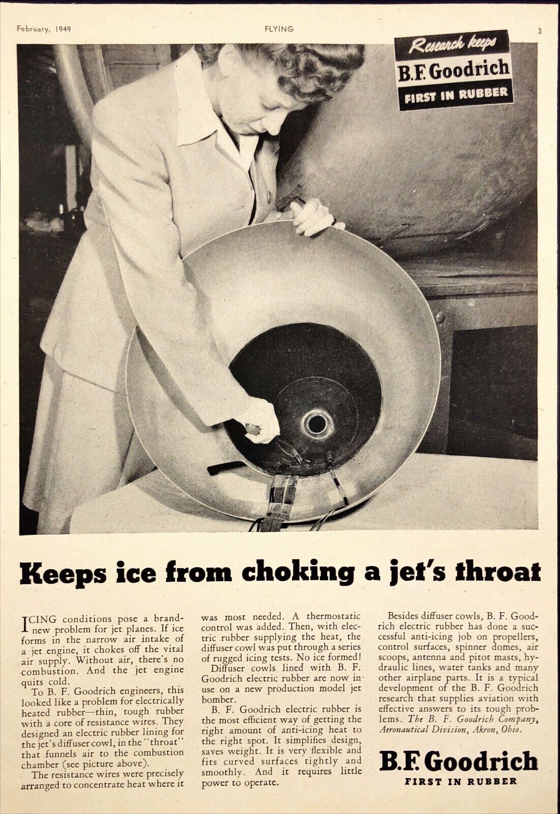 1949 B.F. Goodrich Electric Rubber Anti-Icing Aircraft Vintage Print Ad