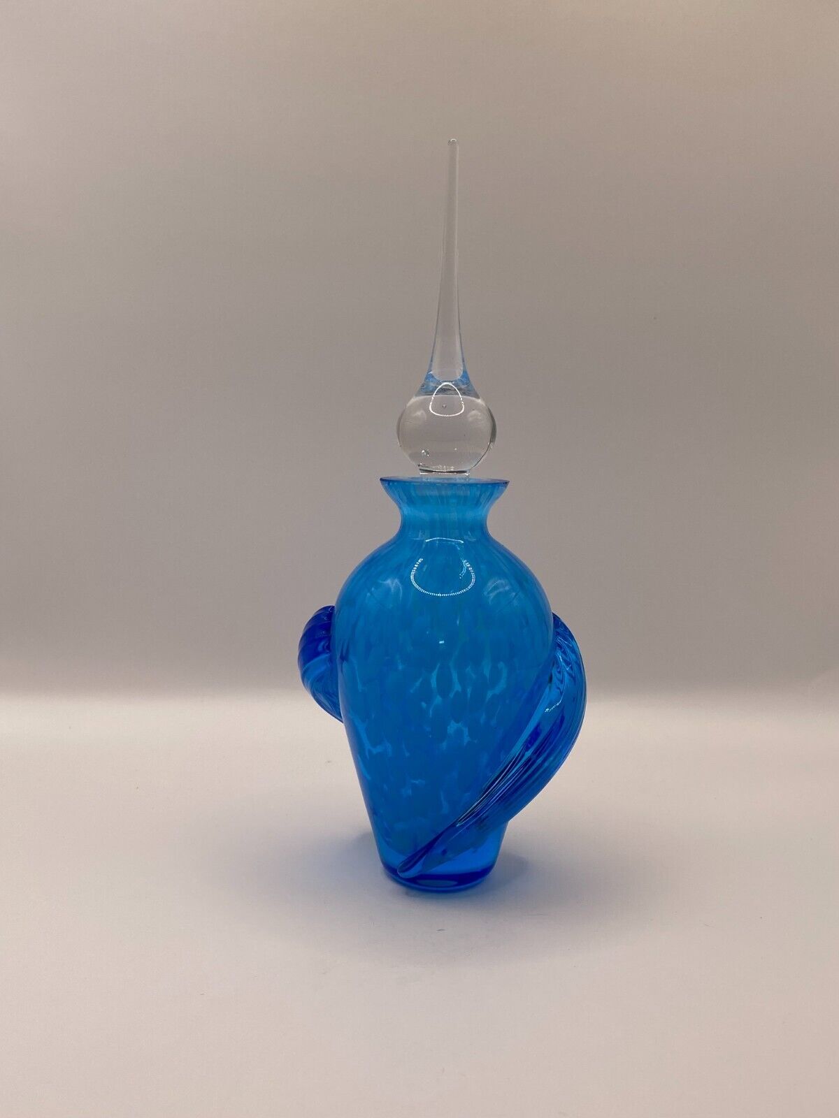 Vintage Rare Stunning Murano Sky Blue Glass Perfume Bottle w/Clear Stopper 8.25\