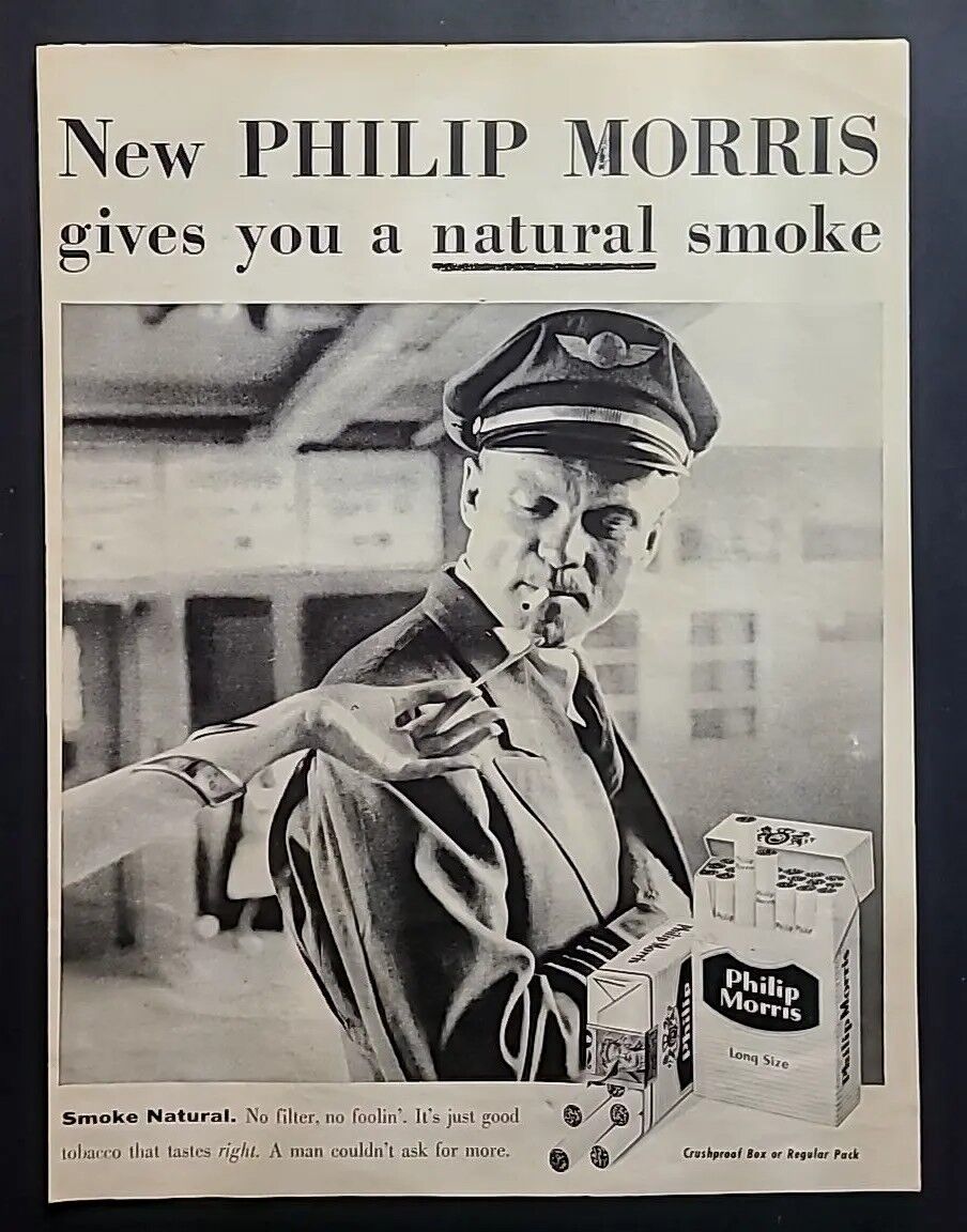 1957 Philip Morris Cigarettes/Tobacco/Airline Pilot Vtg 1950\'s Magazine Print Ad
