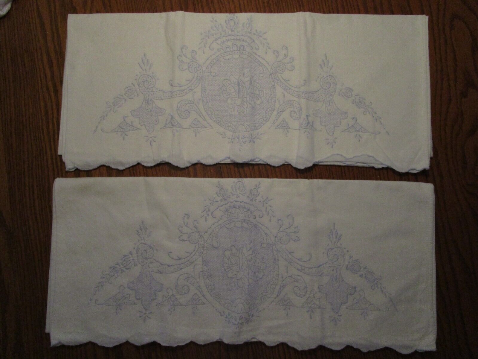 Vintage Emboidered Pillowcase Pair with Light Blue Pattern