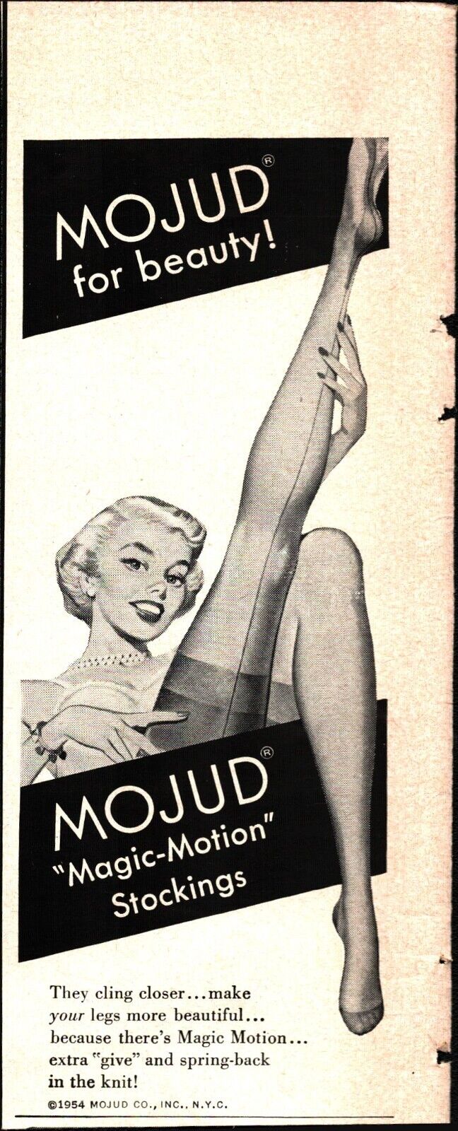 Mojud Stockings Seam Foot Nylon Ladies Stockings Mojud sexy Leg up 1954 Small AD