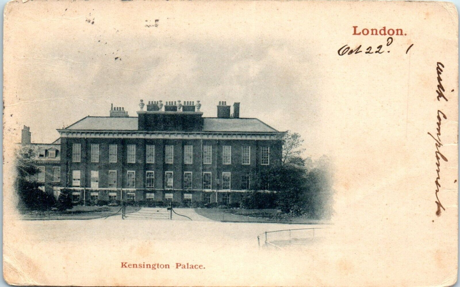 Kensington Palace London, England UDB Postcard Postmarked 1901
