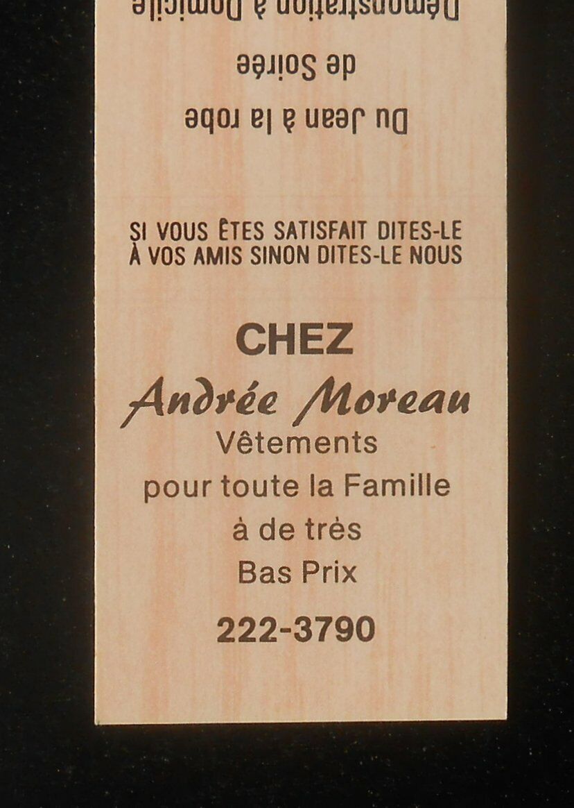 1980s? Chez Andrée Morean Saint-Calixte QC Canada Montcalm Co Matchbook Quebec
