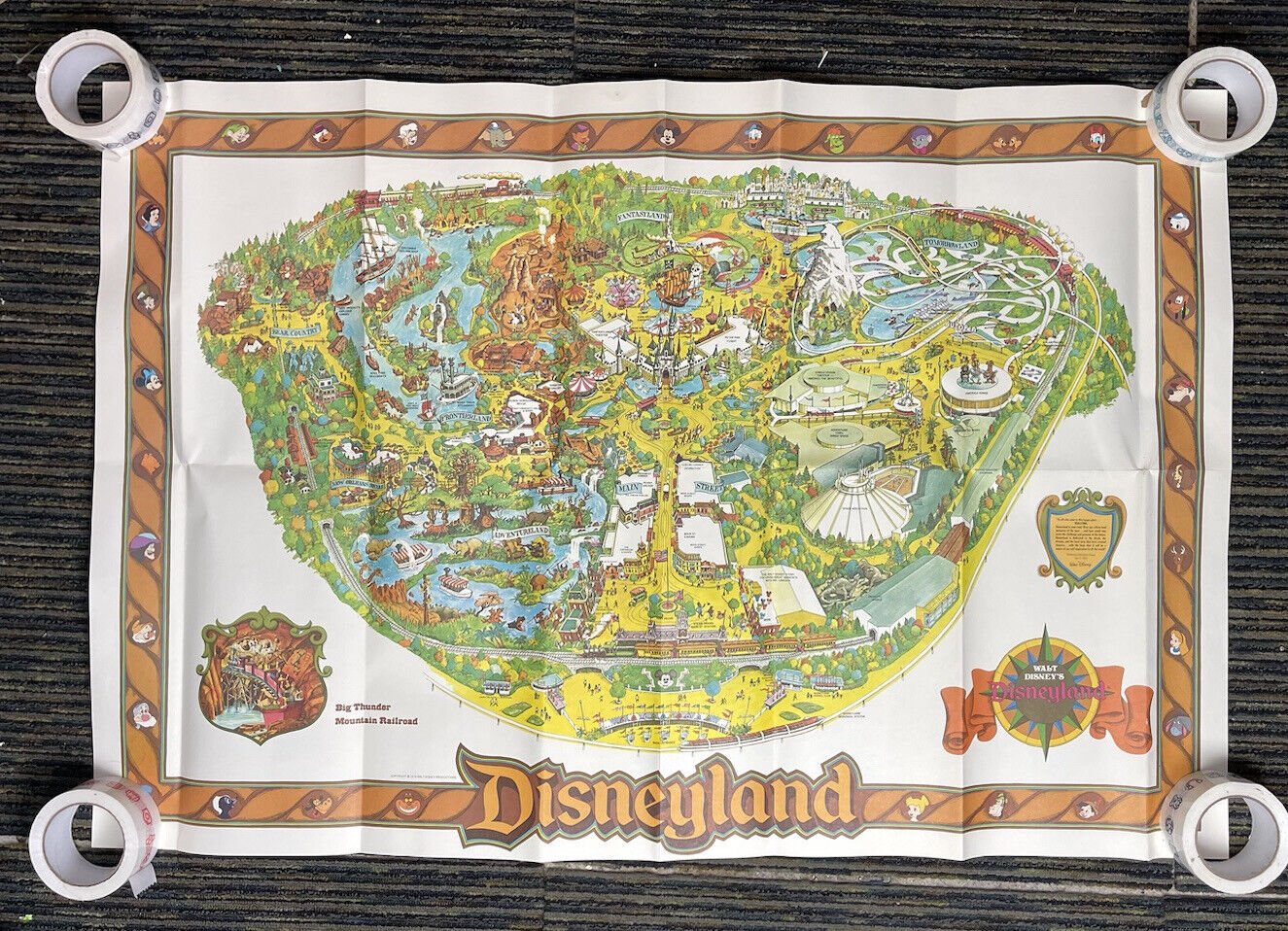 Vintage 1978 Disneyland Park Souvenir Full Color 44.5”x30” Map Wall Art Poster
