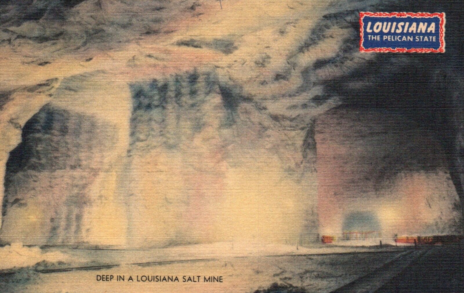 Postcard LA Deep in a Louisiana Salt Mine Unposted Linen Vintage PC H789