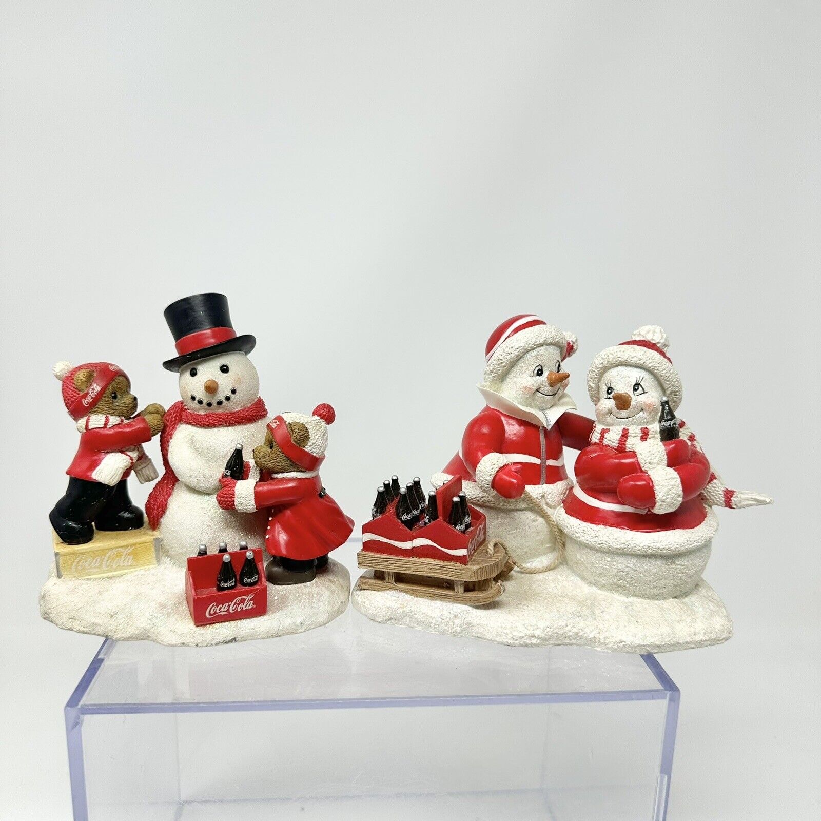 Vtg  Coca Cola Collection Snowman Christmas Figurines “Winter” “Sweetest Love”