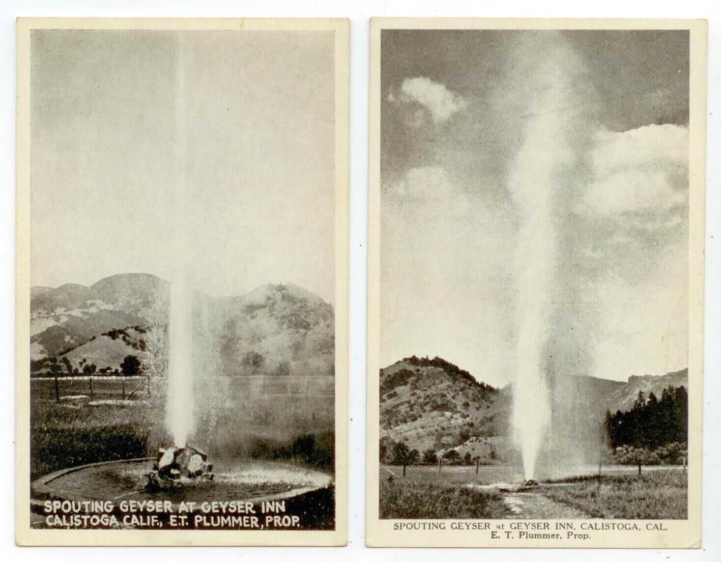 c1920s California Calistoga Spouting Geyser at Geyser Inn - two different