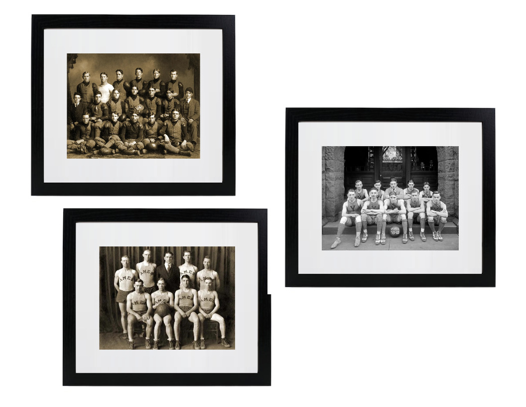 1920s College Basketball & Football Teams Set of 3 Retro Matted & Framed Photos
