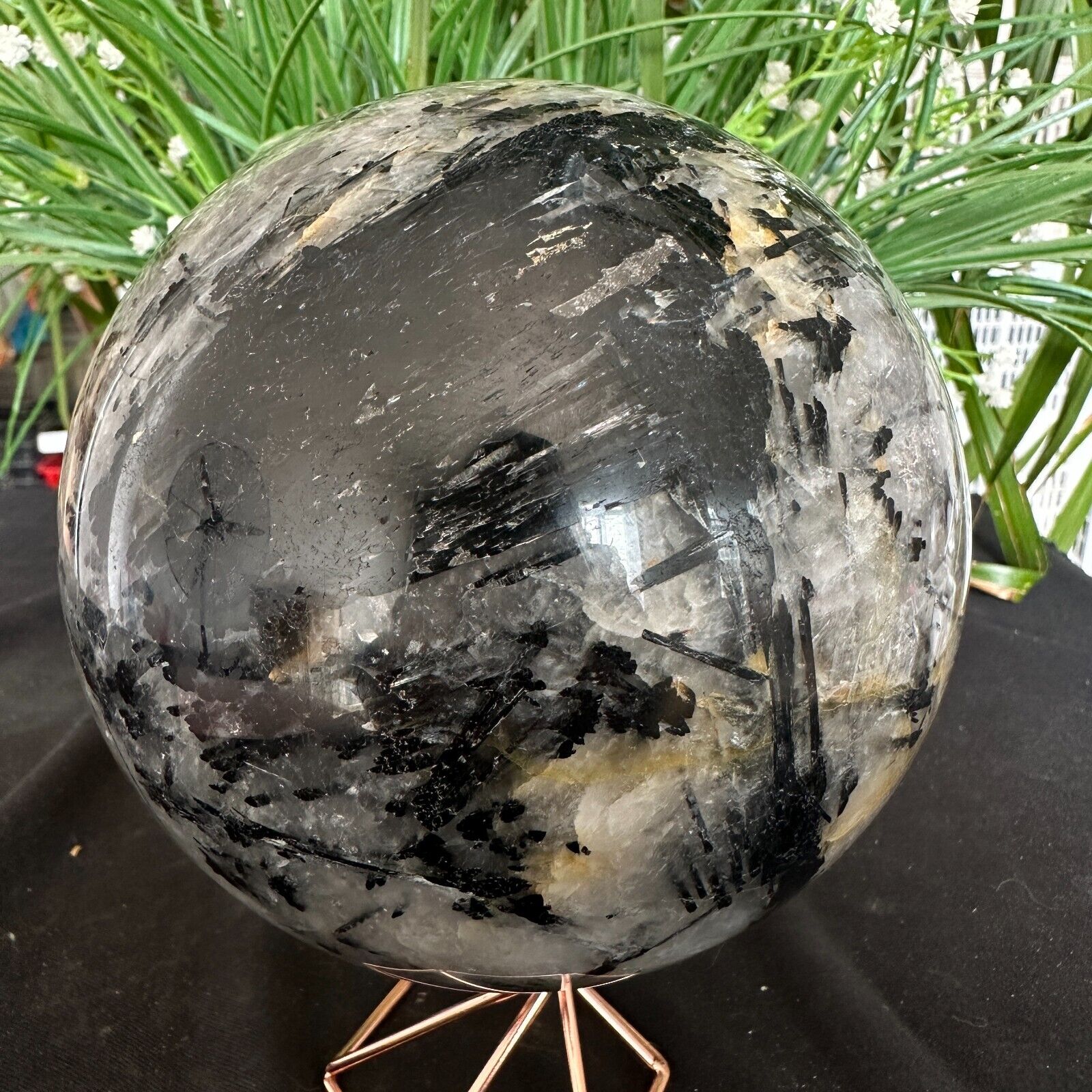 6.27LB TOP Natural black tourmaline Quartz ball carved Crystal Sphere Healing