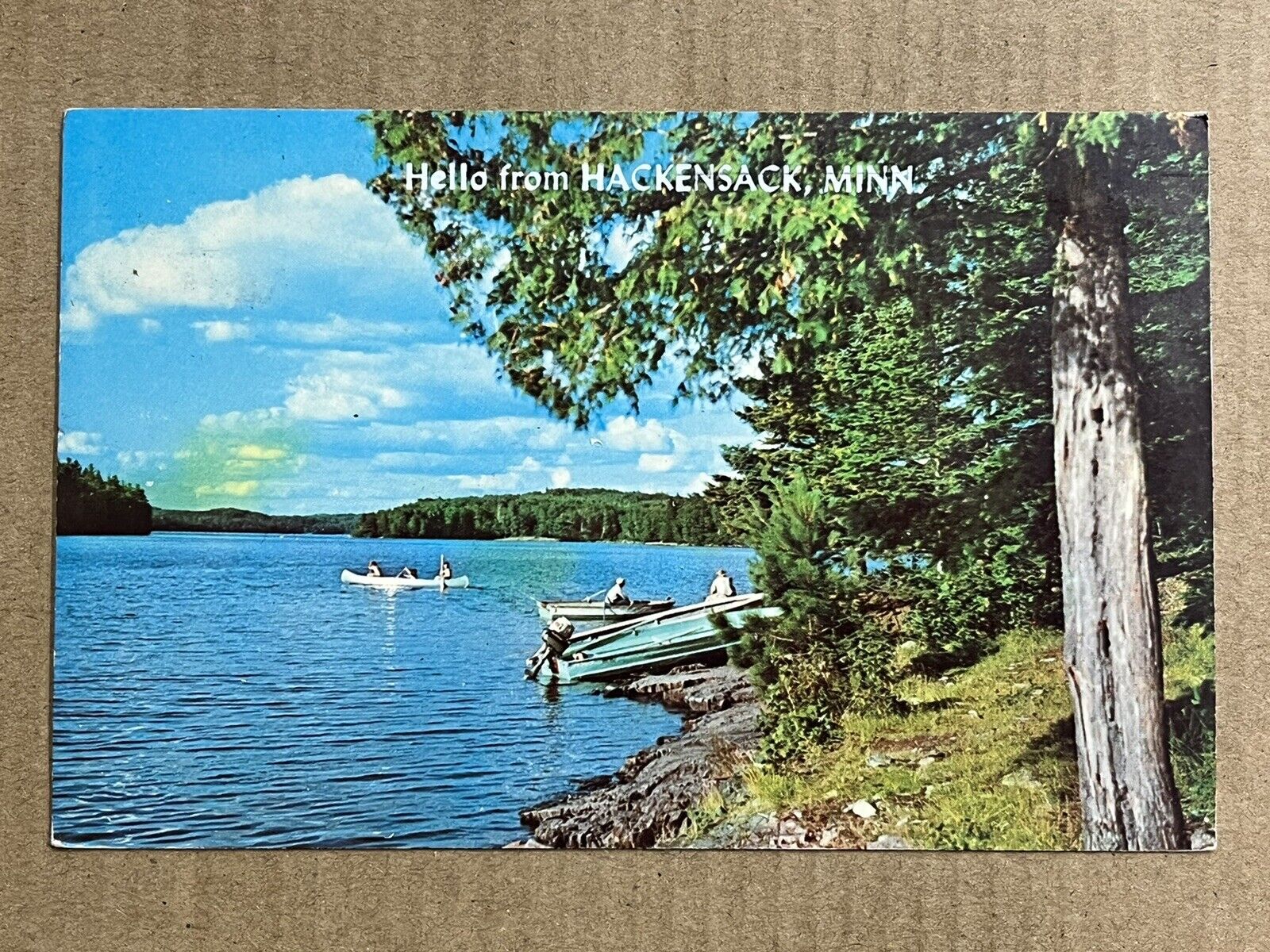Postcard Hackensack Minnesota Scenic Lake Greetings Boats Canoe Vintage MN PC