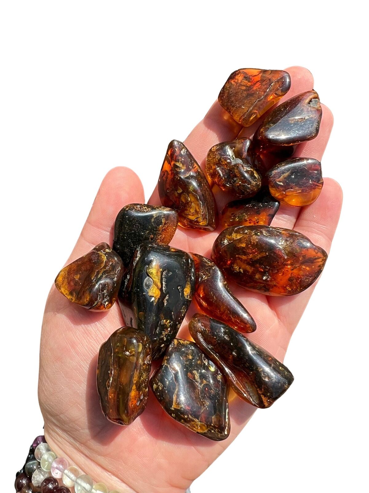 Baltic Amber Tumbled Stone, Dark Natural Baltic Amber from Indonesia